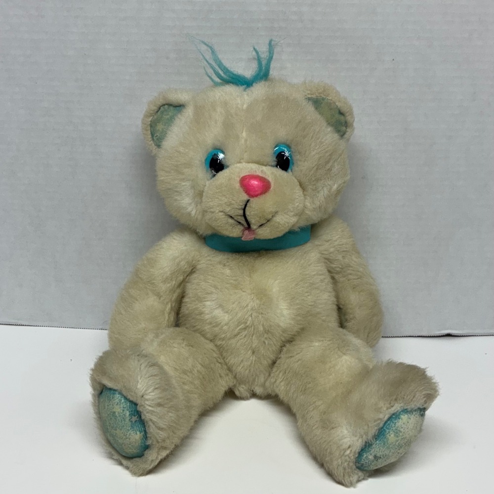 Vtg 1992 Applause Magic Touch Friends Bear Plush Blue Hair Stuffed Animal Plush